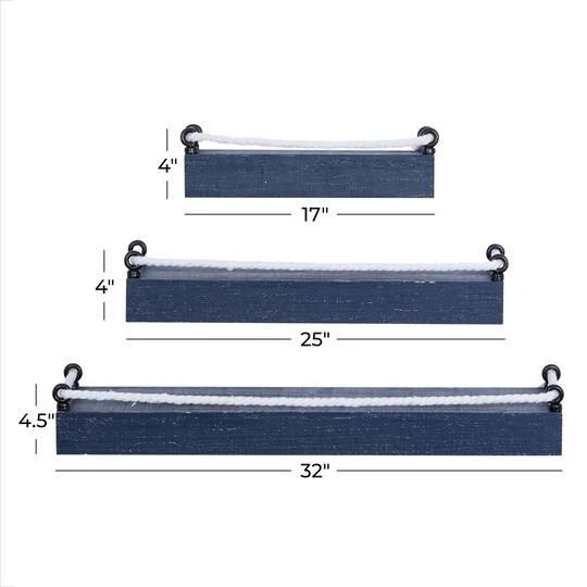 Set Of 3 Blue Wood Contemporary Wall Shelves 32", 25", 17" 8 Set Of 3 Blue Wood Contemporary Wall Shelves 32", 25", 17" - Image 6