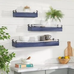 Set Of 3 Blue Wood Contemporary Wall Shelves 32", 25", 17" 15 Set Of 3 Blue Wood Contemporary Wall Shelves 32", 25", 17" -Michaels Decor Sale D502390S 6