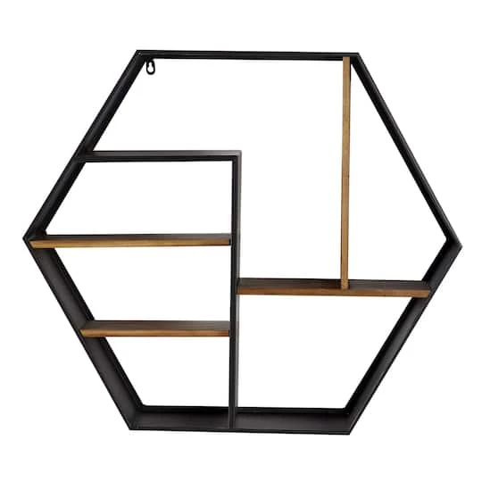 Black Chinese Fir Wood Industrial Wall Shelves, 26" X 30" X 7" 4 Black Chinese Fir Wood Industrial Wall Shelves, 26" X 30" X 7" - Image 2