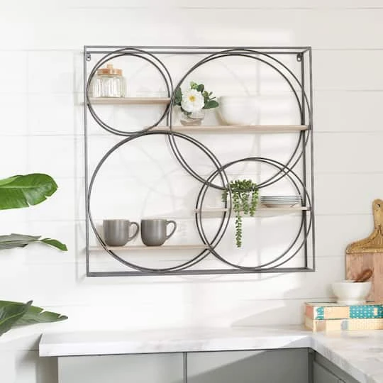 Gray Metal Contemporary Wall Shelf, 32" X 32" X 7" 11 Gray Metal Contemporary Wall Shelf, 32" X 32" X 7" - Image 9
