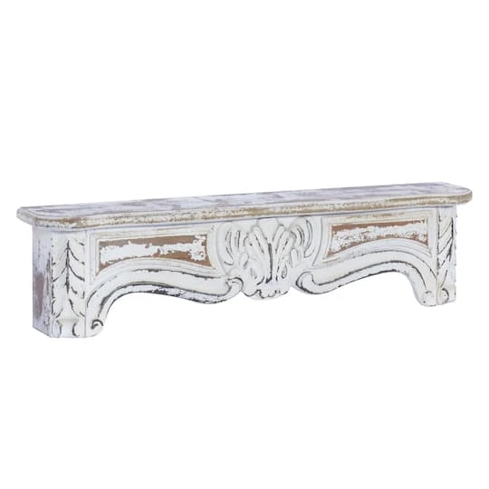 White Wood Vintage Wall Shelf, 9" X 36" X 6" 5 White Wood Vintage Wall Shelf, 9" X 36" X 6" - Image 3