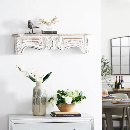 White Wood Vintage Wall Shelf, 9" X 36" X 6" 11 White Wood Vintage Wall Shelf, 9" X 36" X 6" - Image 9
