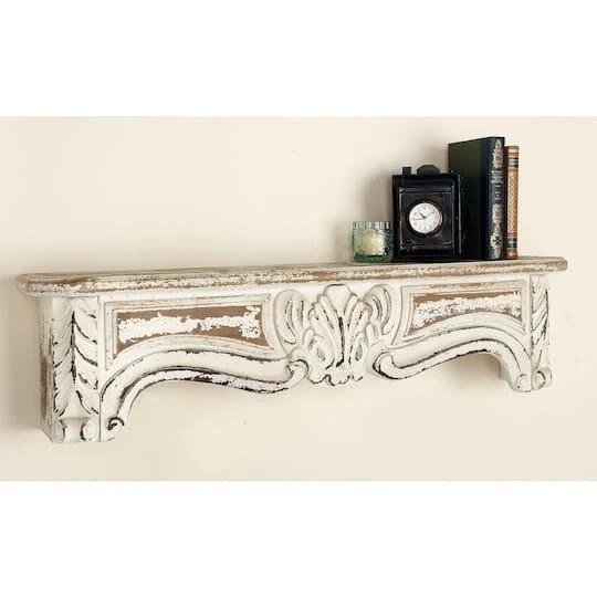 White Wood Vintage Wall Shelf, 9" X 36" X 6" 12 White Wood Vintage Wall Shelf, 9" X 36" X 6" - Image 10