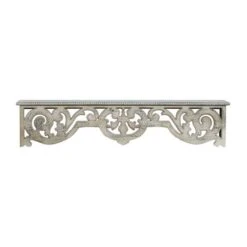 White Wood Farmhouse Wall Shelf, 10" X 48" X 8"