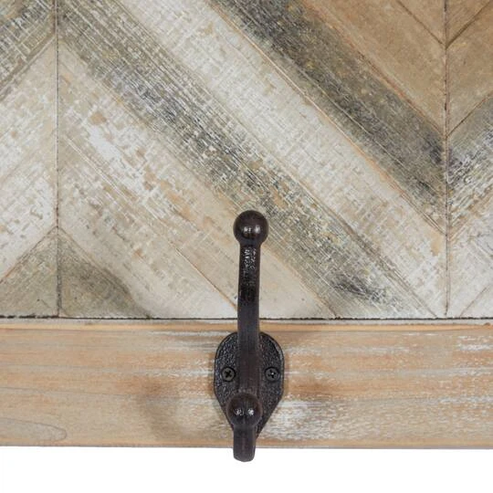 Brown Wood Vintage Wall Hooks With Shelf, 10" X 32" X 4" 7 Brown Wood Vintage Wall Hooks With Shelf, 10" X 32" X 4" - Image 5