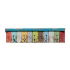 Multi Color Wood Coastal Wall Hooks With Shelf, 9" X 35" X 5"