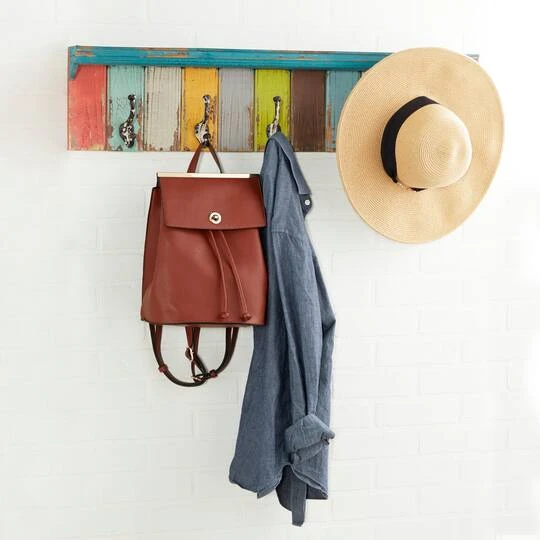 Multi Color Wood Coastal Wall Hooks With Shelf, 9" X 35" X 5" 10 Multi Color Wood Coastal Wall Hooks With Shelf, 9" X 35" X 5" - Image 8