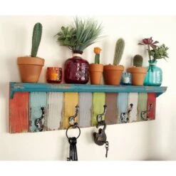Multi Color Wood Coastal Wall Hooks With Shelf, 9" X 35" X 5" 19 Multi Color Wood Coastal Wall Hooks With Shelf, 9" X 35" X 5" -Michaels Decor Sale D502489S 8