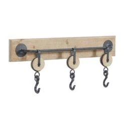 Brown Wood Industrial Wall Hook, 10" X 24" X 4"