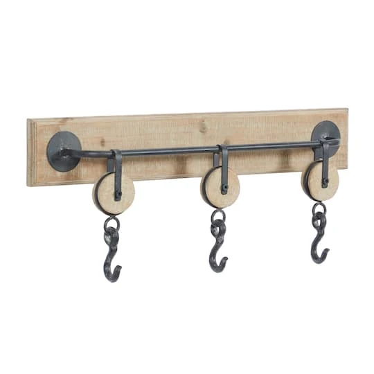 Brown Wood Industrial Wall Hook, 10" X 24" X 4" 3 Brown Wood Industrial Wall Hook, 10" X 24" X 4"