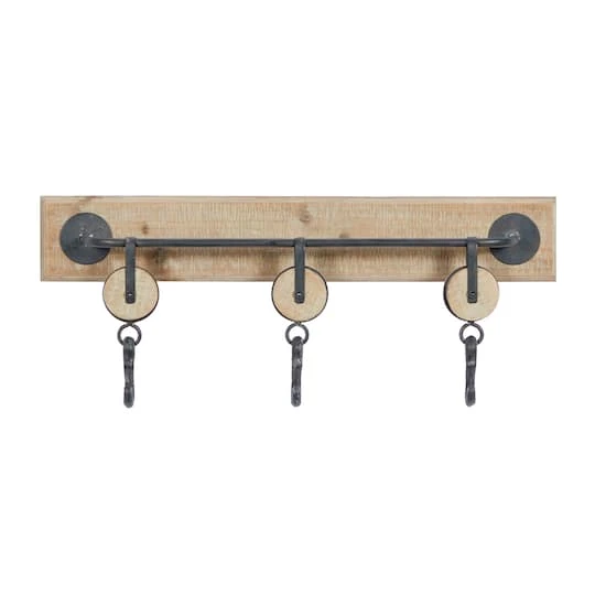 Brown Wood Industrial Wall Hook, 10" X 24" X 4" 5 Brown Wood Industrial Wall Hook, 10" X 24" X 4" - Image 3