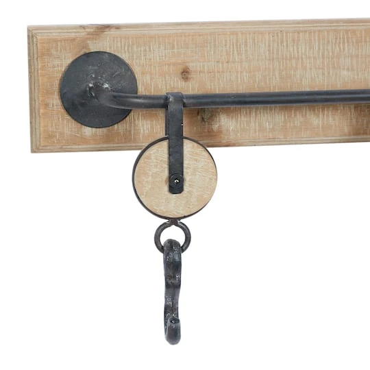 Brown Wood Industrial Wall Hook, 10" X 24" X 4" 6 Brown Wood Industrial Wall Hook, 10" X 24" X 4" - Image 4