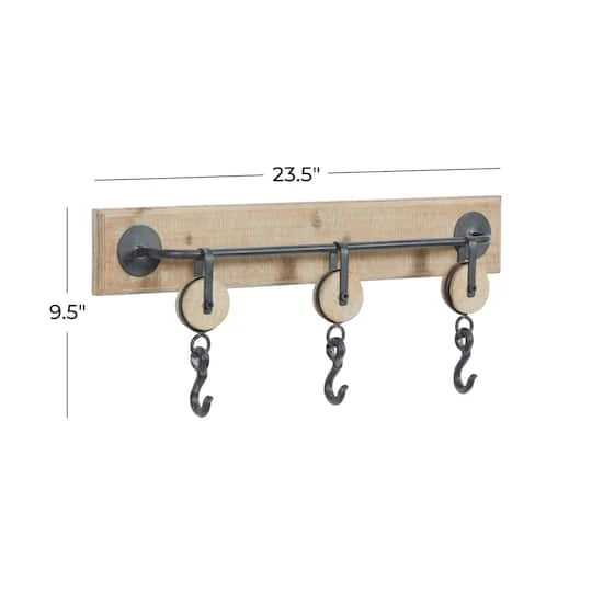Brown Wood Industrial Wall Hook, 10" X 24" X 4" 8 Brown Wood Industrial Wall Hook, 10" X 24" X 4" - Image 6