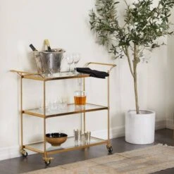 Brass Iron Traditional Bar Cart, 31" X 38" X 14" -Michaels Decor Sale D502500S 8