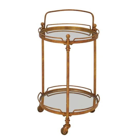 Brass Iron Bar Cart, 31" X 19" X 18" 3 Brass Iron Bar Cart, 31" X 19" X 18"