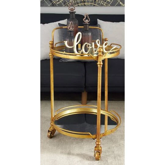 Brass Iron Bar Cart, 31" X 19" X 18" 9 Brass Iron Bar Cart, 31" X 19" X 18" - Image 7