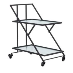 Black Iron Industrial Bar Cart, 32" X 25" X 18"