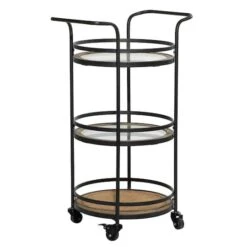 Brown Wood Industrial Bar Cart 35" X 21" X 16"