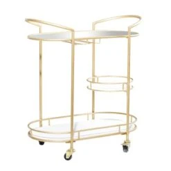 Gold Metal Contemporary Bar Cart, 33" X 31" X 16"