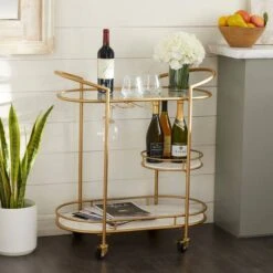 Gold Metal Contemporary Bar Cart, 33" X 31" X 16" -Michaels Decor Sale D502511S 7