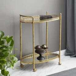 Gold Iron And Glass Traditional Bar Cart, 35" X 30" X 16" -Michaels Decor Sale D502516S 6