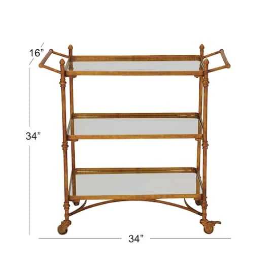 Brass Iron Bar Cart, 33" X 35" X 18" 9 Brass Iron Bar Cart, 33" X 35" X 18" - Image 7