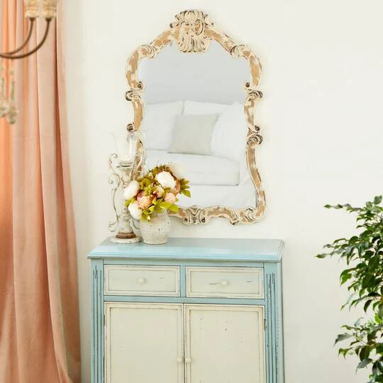 Cream Vintage Wood Wall Mirror, 39" X 25" 11 Cream Vintage Wood Wall Mirror, 39" X 25" - Image 9