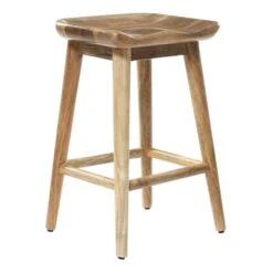 Brown Wood Contemporary Stool, 24" X 17" X 14"