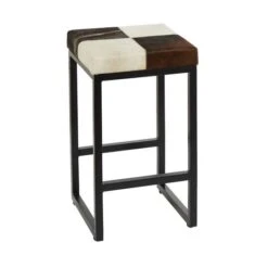 Black Iron And Leather Industrial Stool, 24" X 14" X 14" -Michaels Decor Sale D503730S 4