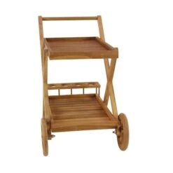Brown Teak Wood Traditional Outdoor Rolling Serving Cart, 32" X 32" X 21" 15 Brown Teak Wood Traditional Outdoor Rolling Serving Cart, 32" X 32" X 21" -Michaels Decor Sale D503738S 2