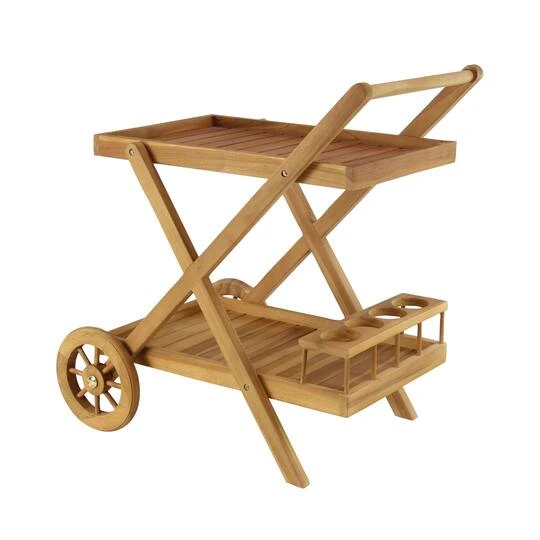 Brown Teak Wood Traditional Outdoor Rolling Serving Cart, 32" X 32" X 21" 6 Brown Teak Wood Traditional Outdoor Rolling Serving Cart, 32" X 32" X 21" - Image 4