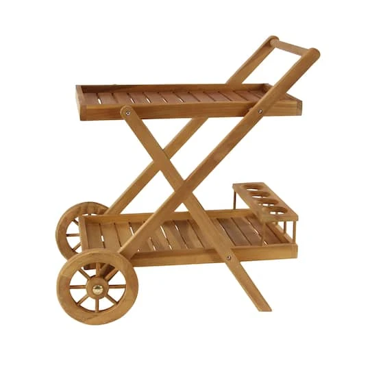 Brown Teak Wood Traditional Outdoor Rolling Serving Cart, 32" X 32" X 21" 7 Brown Teak Wood Traditional Outdoor Rolling Serving Cart, 32" X 32" X 21" - Image 5