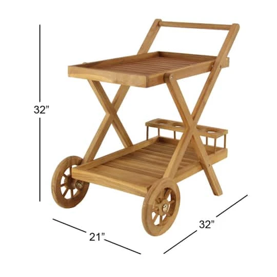 Brown Teak Wood Traditional Outdoor Rolling Serving Cart, 32" X 32" X 21" 12 Brown Teak Wood Traditional Outdoor Rolling Serving Cart, 32" X 32" X 21" - Image 10