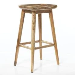 Brown Wood Contemporary Stool, 30" X 17" X 14"