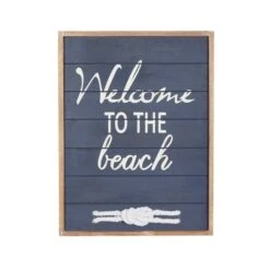 Coastal Blue Wood Welcome To The Beach Sign, 20" X 15" X 2"