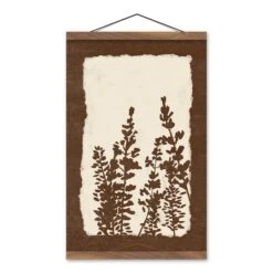 Brown Floral Silhouette 12" X 18" Teak Hanging Canvas