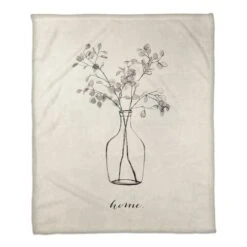 Flower Line Drawing 50" X 60" Coral Fleece Blanket