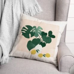 Monstera And Lemons 18" X 18" Indoor / Outdoor Pillow -Michaels Decor Sale D522834S 2
