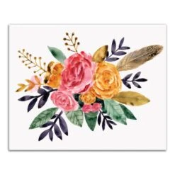 Yellow Feathers And Flowers 16" X 20" Canvas Wall Art