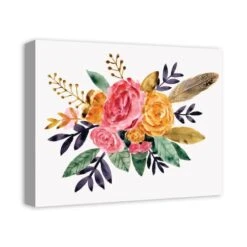 Yellow Feathers And Flowers 16" X 20" Canvas Wall Art -Michaels Decor Sale D579542S 2