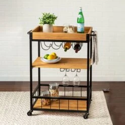 Honey Can Do Industrial Rolling Bar Cart With Removable Serving Tray