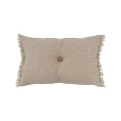Hello Honey® Putty Linen & Cotton Tufted Two-Sided Lumbar Pillow With Button & Fringe