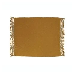 Hello Honey® Mustard Yellow Woven Cotton Throw With Crochet Fringe