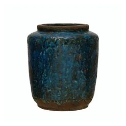 Hello Honey® 9" Distressed Blue Debossed Terracotta Vase