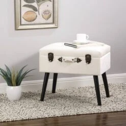 Glitzhome® Velvet Upholstered Storage Stool Seashell White 13 Glitzhome® Velvet Upholstered Storage Stool Seashell White -Michaels Decor Sale D588447S 2
