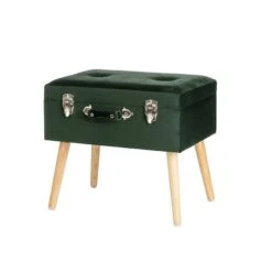 Glitzhome® Velvet Upholstered Storage Stool Hunter Green