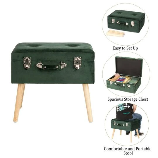 Glitzhome® Velvet Upholstered Storage Stool Hunter Green 7 Glitzhome® Velvet Upholstered Storage Stool Hunter Green - Image 5