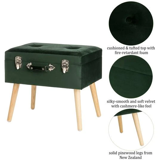 Glitzhome® Velvet Upholstered Storage Stool Hunter Green 8 Glitzhome® Velvet Upholstered Storage Stool Hunter Green - Image 6