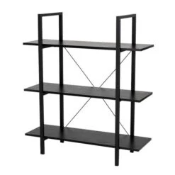 Glitzhome® 41.5" Black Modern Industry 3-Tier Bookcase