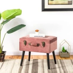 Glitzhome® Velvet Upholstered Storage Stool Pink Clay -Michaels Decor Sale D588450S 2